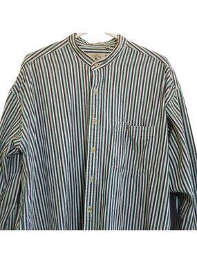 Vintage Surrey Shirt Mens Size 17 Button Grandad Collar Stripe Long Sleeve Heavy